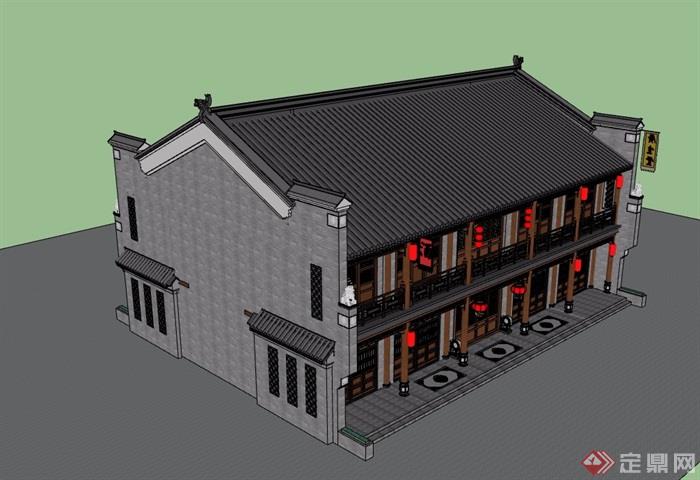 中式风格详细的经典商业楼设计su模型