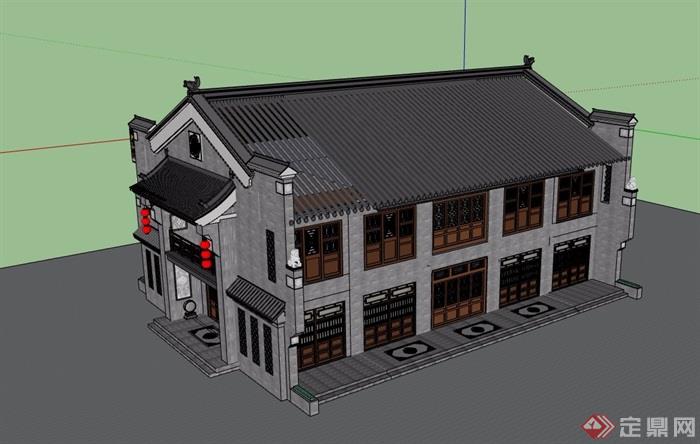 中式风格详细的经典商业楼设计su模型