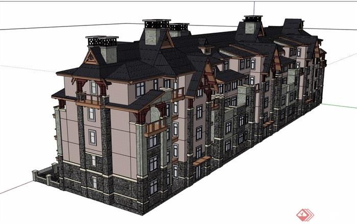 住宅多层详细的住宅楼设计su模型
