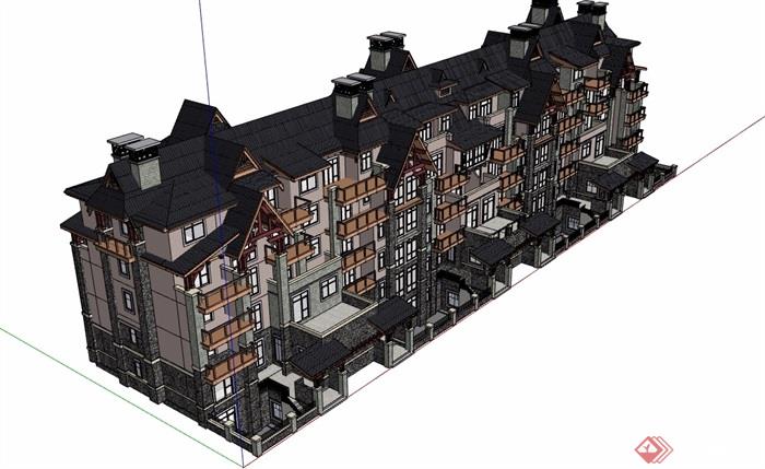 住宅多层详细的住宅楼设计su模型