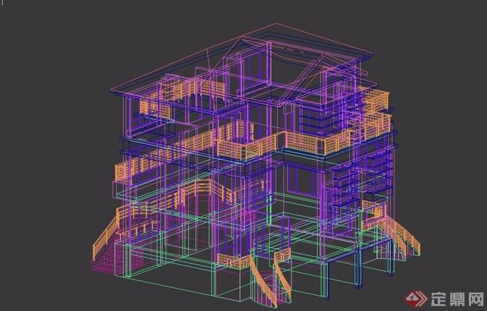 双拼住宅欧式别墅建筑设计3d模型