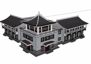 仿古商业多层详细建筑设计SU(草图大师)模型
