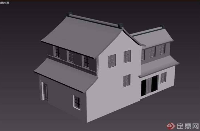 某中式两层民居住宅楼设计3d模型及效果图