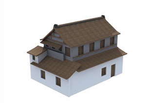 某中式两层民居住宅建筑楼3d模型及效果图