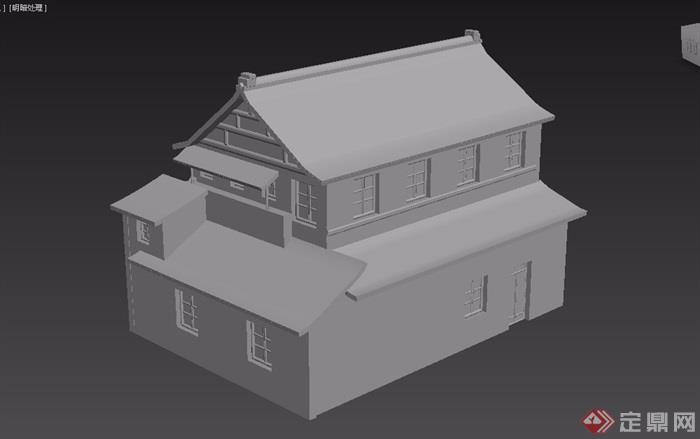 某中式两层民居住宅建筑楼3d模型及效果图