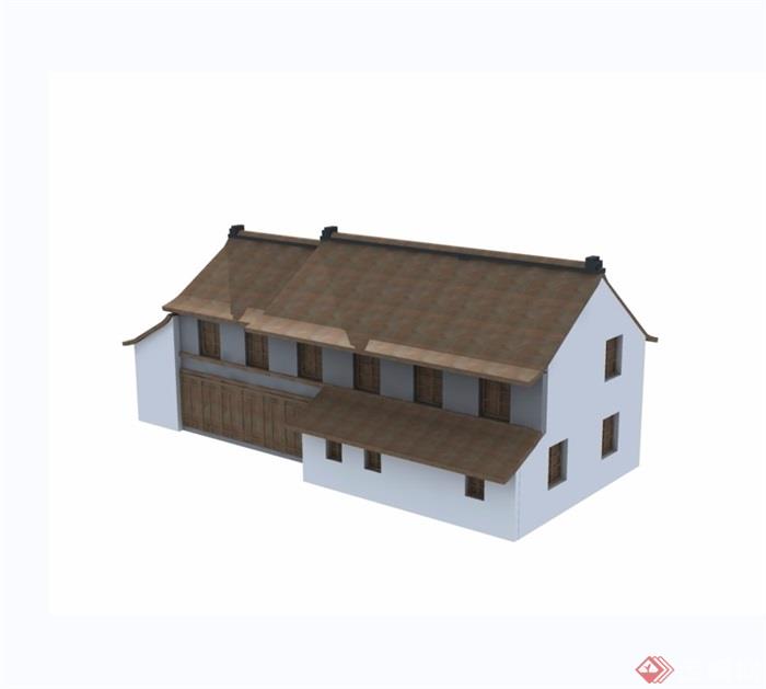 两层中式风格民居住宅楼设计3d模型及效果图