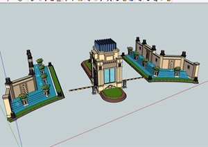 某详细的欧式风格小区住宅完整大门设计SU(草图大师)模型