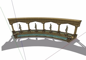 欧式廊架水池素材设计SU(草图大师)模型