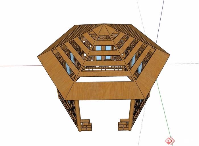 中式独特防腐木廊架素材设计su模型
