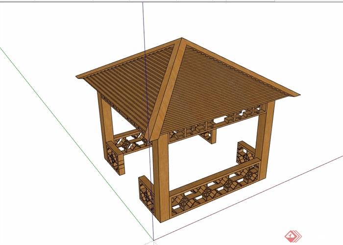 防腐木详细的亭子素材设计su模型