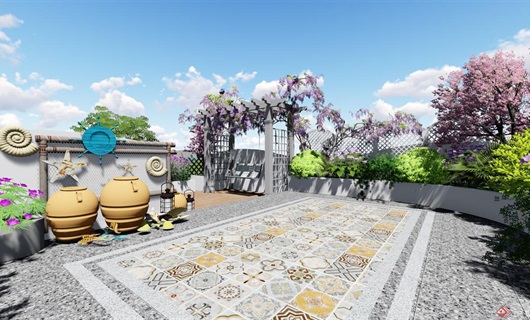 地中海屋顶露台花园景观设计su模型