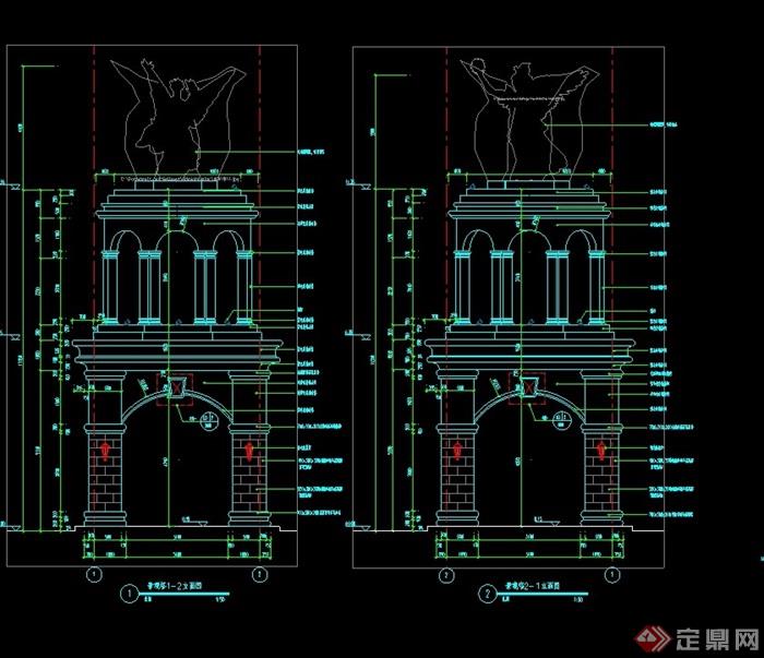某详细的完整欧式亭子素材设计cad施工图