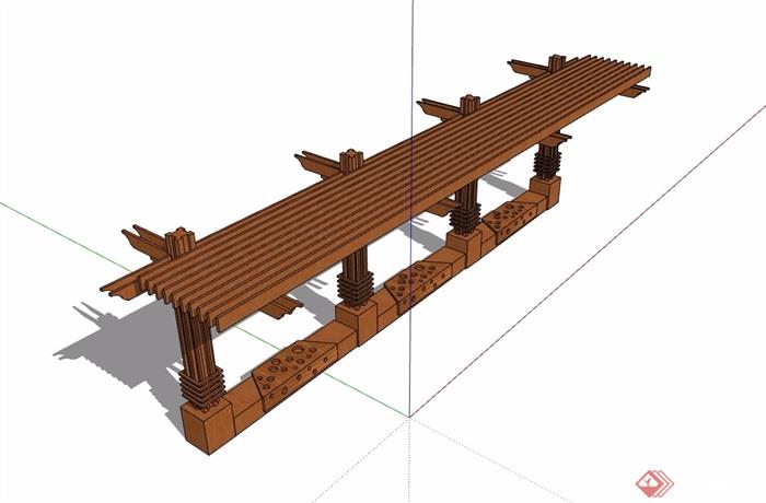 防腐木质廊架素材设计su模型