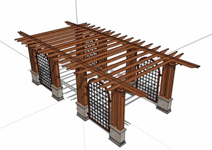 详细的完整防腐木质廊架设计SU(草图大师)模型