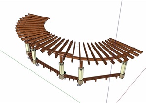 弧形防腐木廊架素材设计SU(草图大师)模型