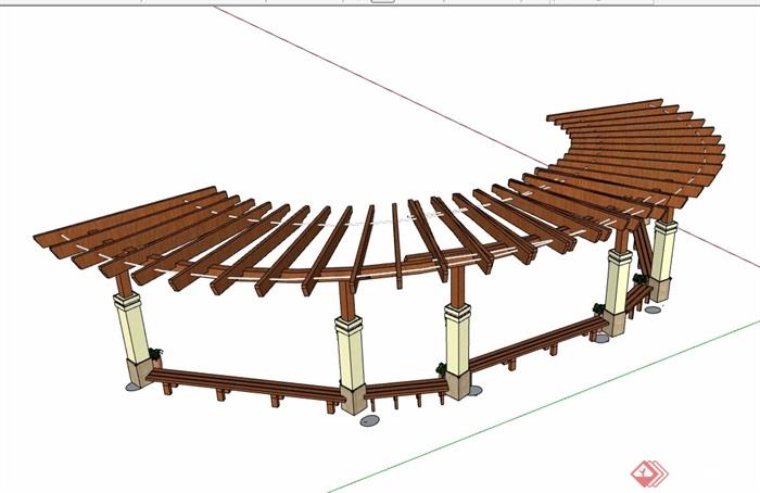 弧形防腐木廊架素材设计su模型