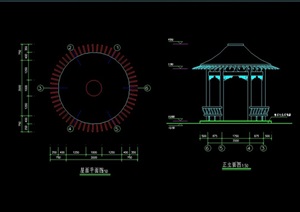 详细的圆形景观亭设计cad施工图