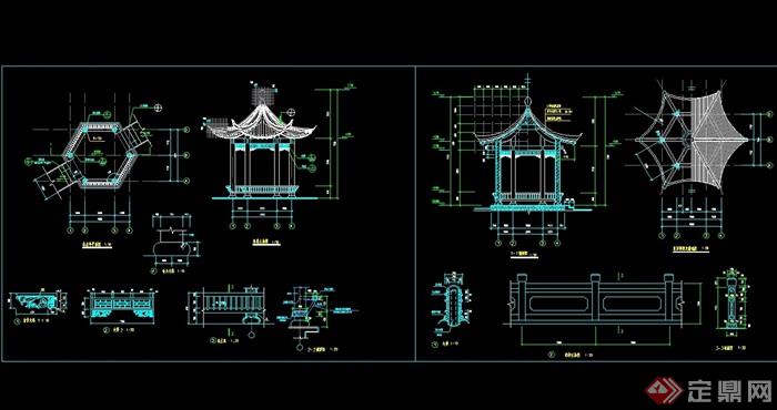 古典中式风格六角亭设计cad施工图