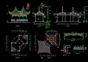 古典中式风格景观详细双亭亭子素材cad施工图