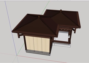 中式风格详细的双亭组合素材设计SU(草图大师)模型