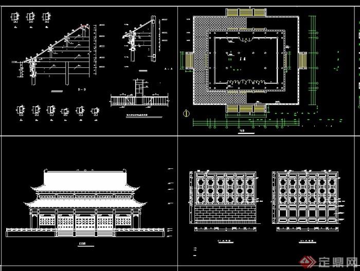 中式风格殿阁建筑设计cad施工图