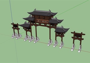 古典中式风格详细的木质牌楼设计SU(草图大师)模型