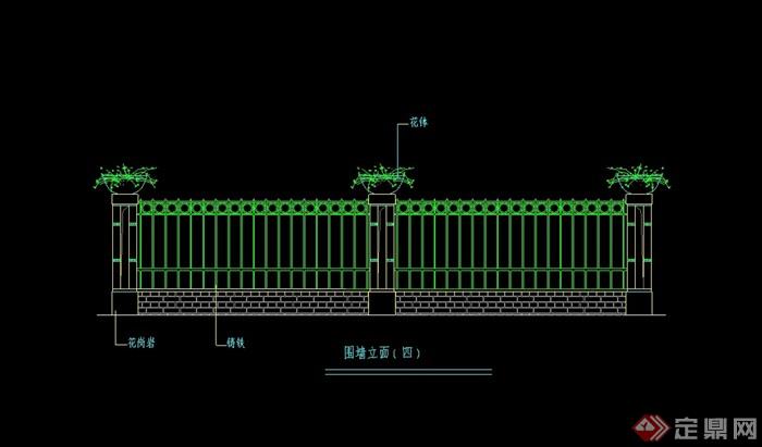 五种园林景观节点围墙栏杆素材设计cad方案图