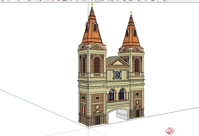 某英式风格详细的入口大门建筑设计su模型