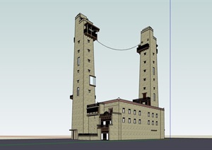 园林景观详细的塔建筑设计SU(草图大师)模型