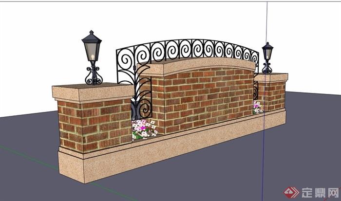 园林景观详细的景观墙素材设计su模型