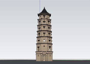 古典中式园林景观详细的塔节点素材设计SU(草图大师)模型