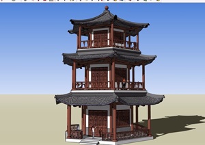 古典中式风格景观详细的塔节点素材设计SU(草图大师)模型