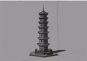 古典中式景观详细的塔节点素材设计SU(草图大师)模型