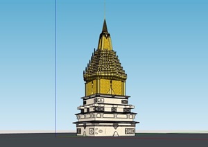 东南亚详细的塔节点素材设计SU(草图大师)模型