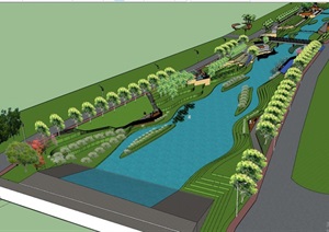河道滨水景观硬渠改造方案模型设计