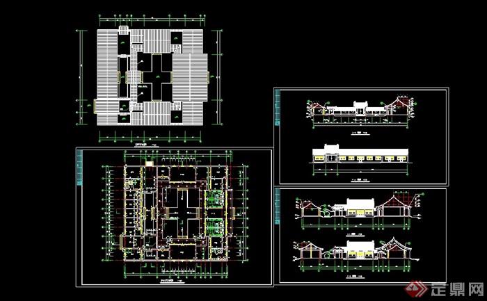 一层四合院民居建筑设计cad方案图