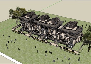 新古典风格详细的住宅完整别墅设计SU(草图大师)模型