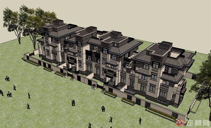 新古典风格详细的住宅完整别墅设计su模型