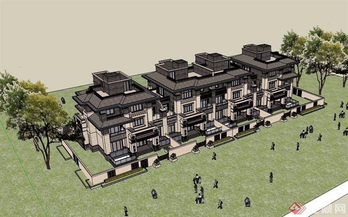 新古典风格详细的住宅完整别墅设计su模型
