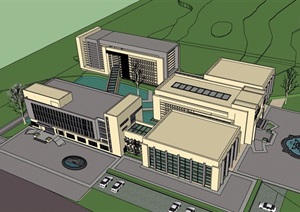 学校多栋多层详细的教学楼设计SU(草图大师)模型