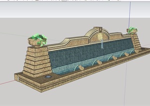 现代风格详细的水景墙素材设计SU(草图大师)模型