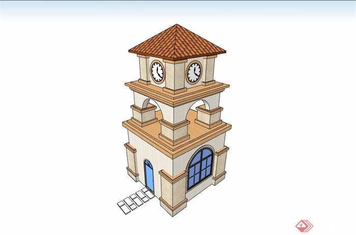 欧式风格景观节点钟塔设计su模型