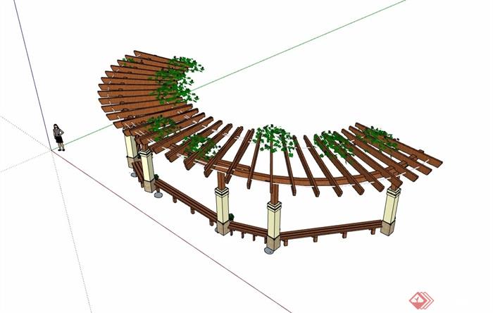 欧式风格景观景观木质廊架su模型
