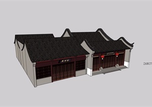 单层详细的商业街建筑素材设计SU(草图大师)模型