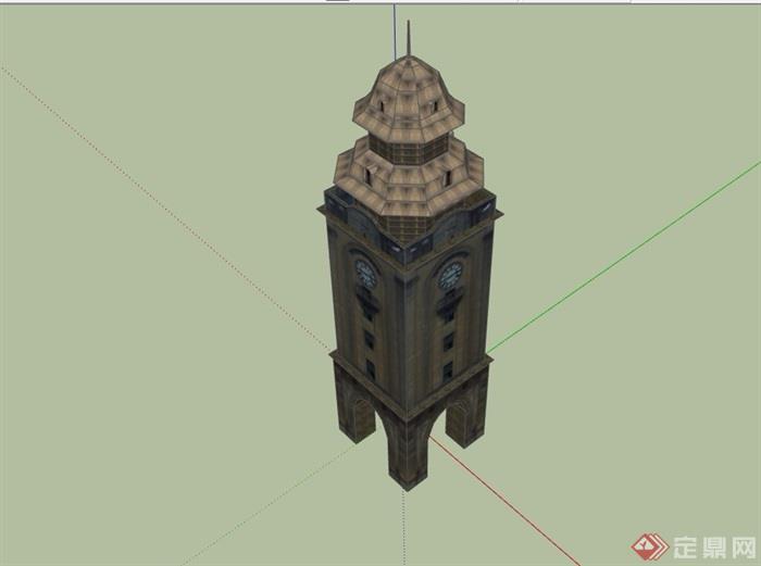 欧式风格详细的钟楼素材设计su模型