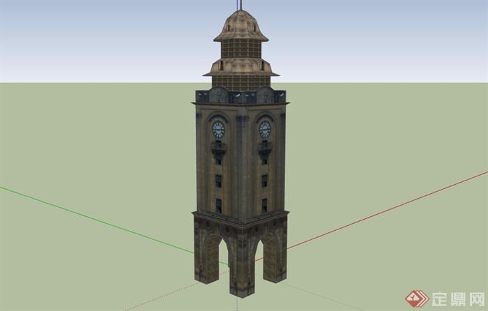 欧式风格详细的钟楼素材设计su模型