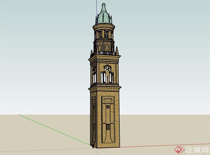 欧式风格详细的完整塔素材设计su模型