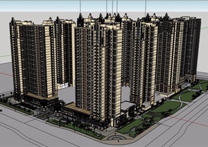 新古典风格楼盘商业住宅建筑楼设计SU(草图大师)模型