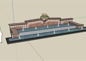 园林景观详细的喷泉水池景观设计SU(草图大师)模型