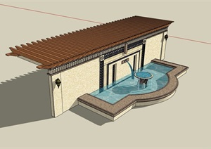 园林景观水池景墙廊架素材设计SU(草图大师)模型